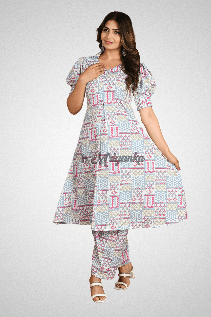 Shop Beige Geometric Print Co-Ord Set | Mriganka