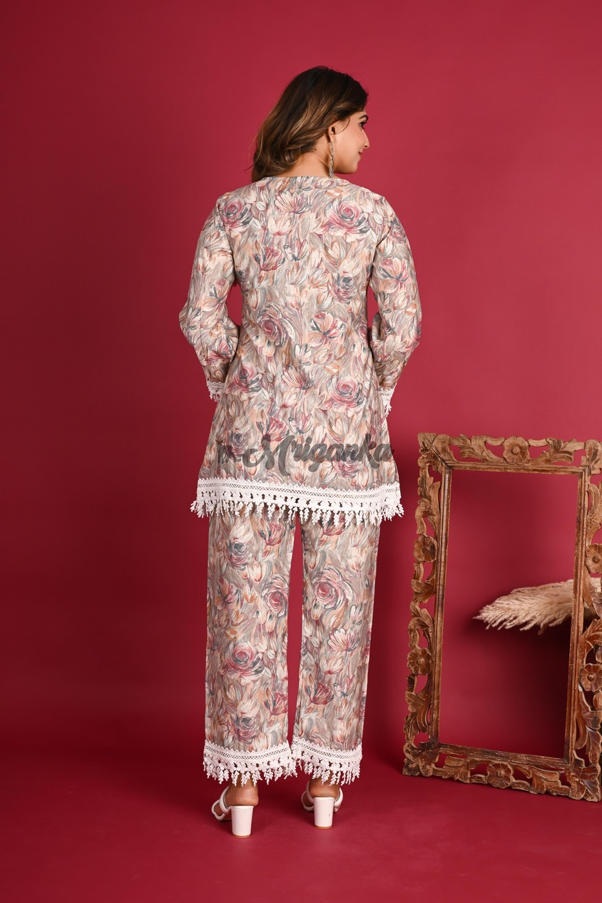 Buy Floral Co-ord Set with Lace Work | Mriganka