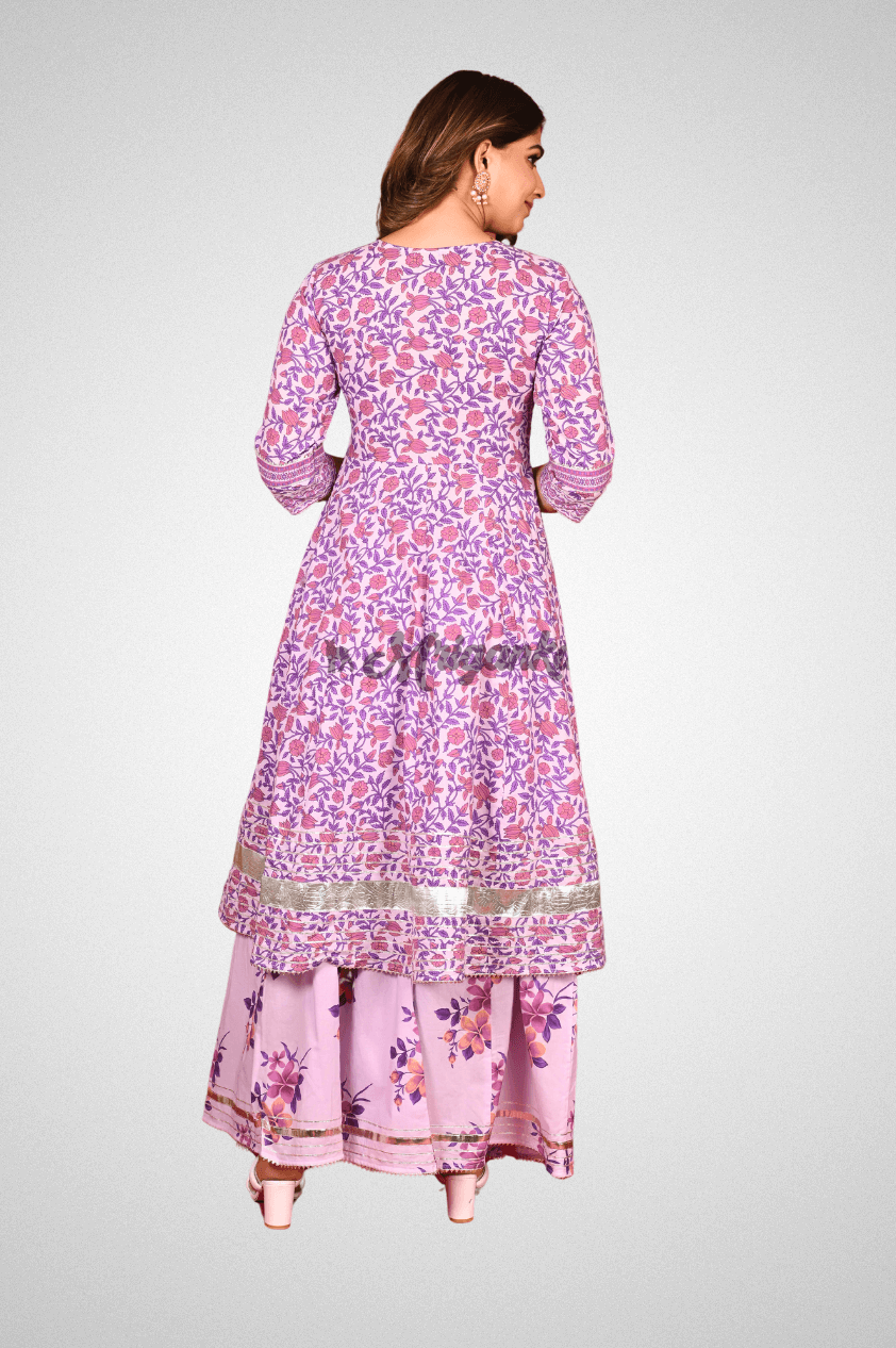 Elegant Baby Pink Anarkali Suit Set with Flared Palazzo