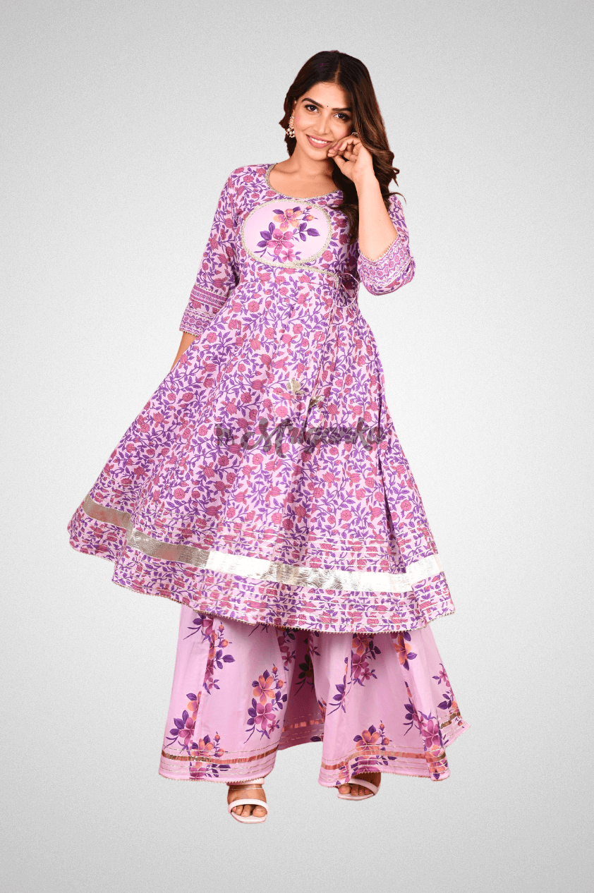 Elegant Baby Pink Anarkali Suit Set with Flared Palazzo