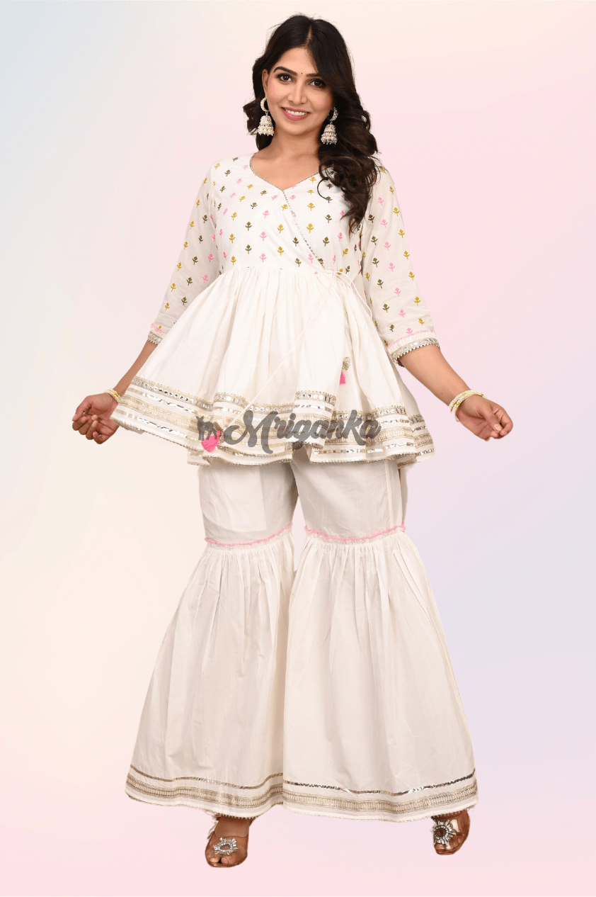 Peplum Sharara Set | Pure Cotton Fabric | Exquisite Embroidery - Buy at Mriganka