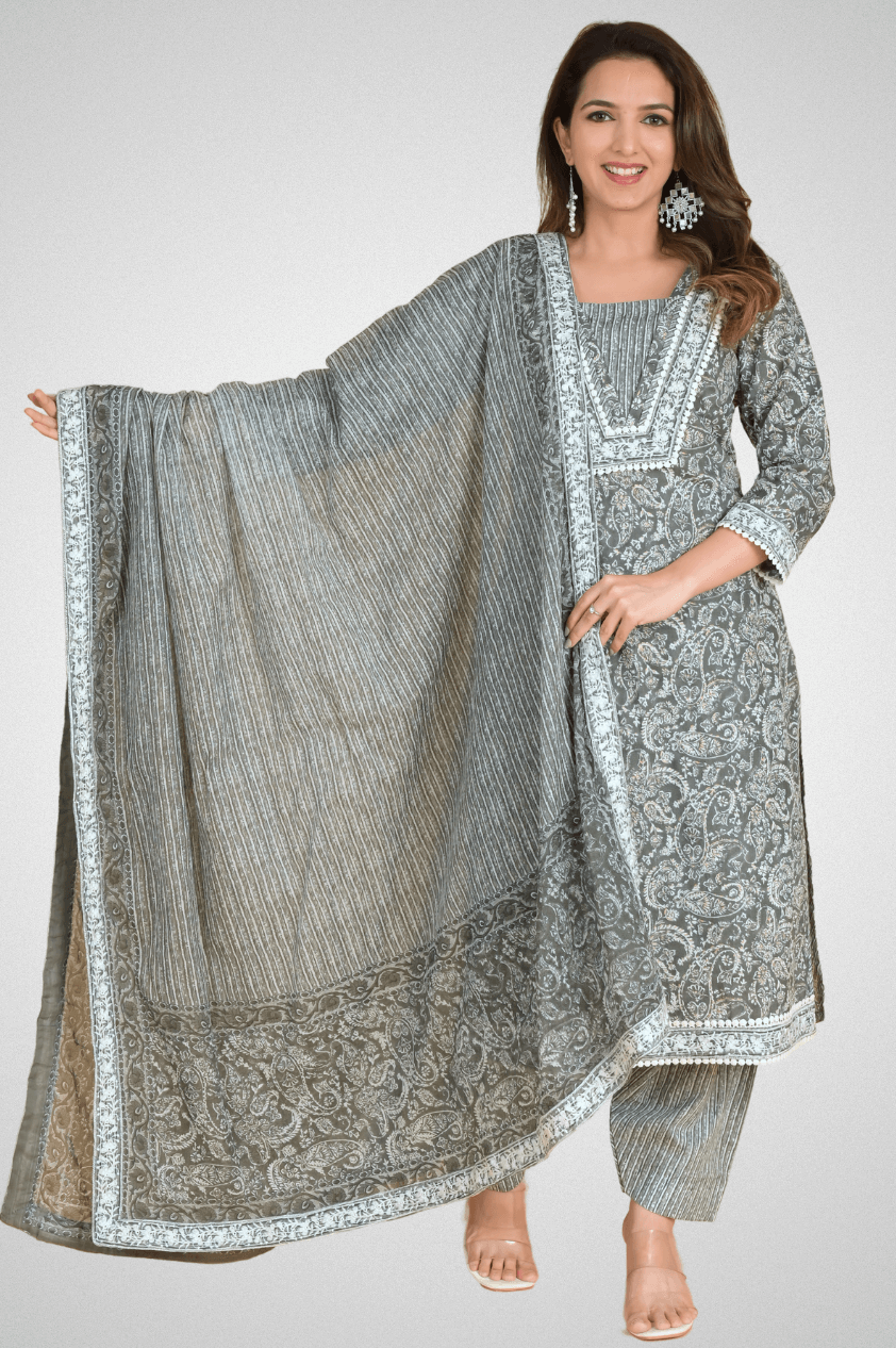 Shop Stylish Jaipuri Paisley Print Kurta Pant Sets at Mriganka