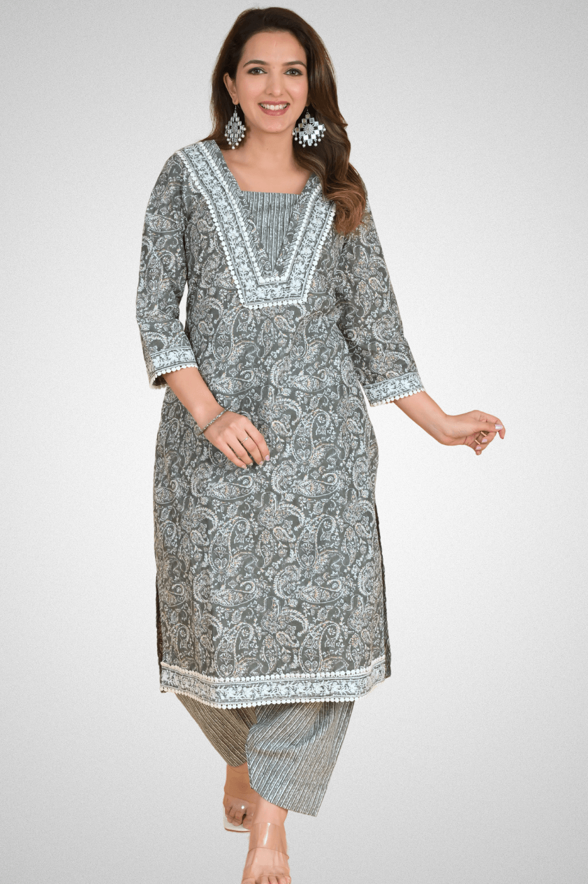 Shop Stylish Jaipuri Paisley Print Kurta Pant Sets at Mriganka