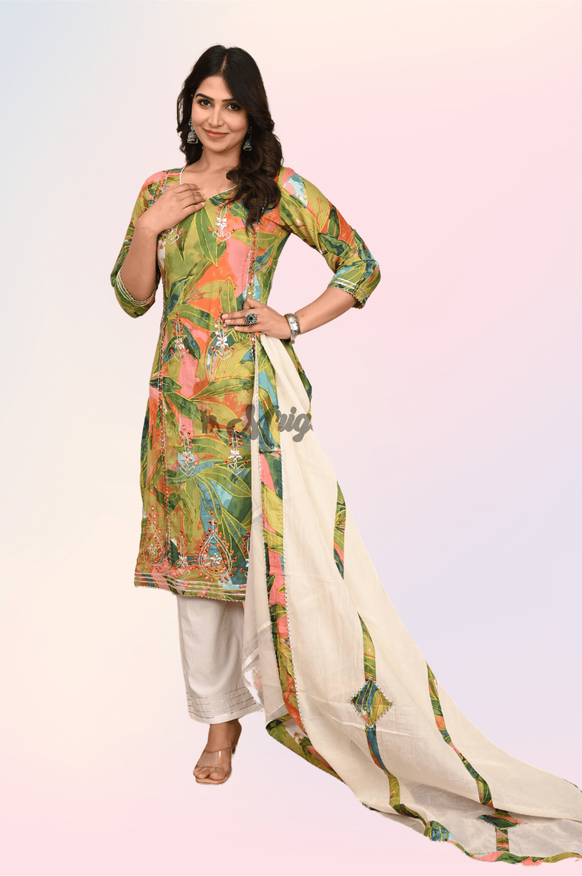 Straight Suit Set | Pure Cotton Fabric | Floral Pattern - Buy at Mriganka