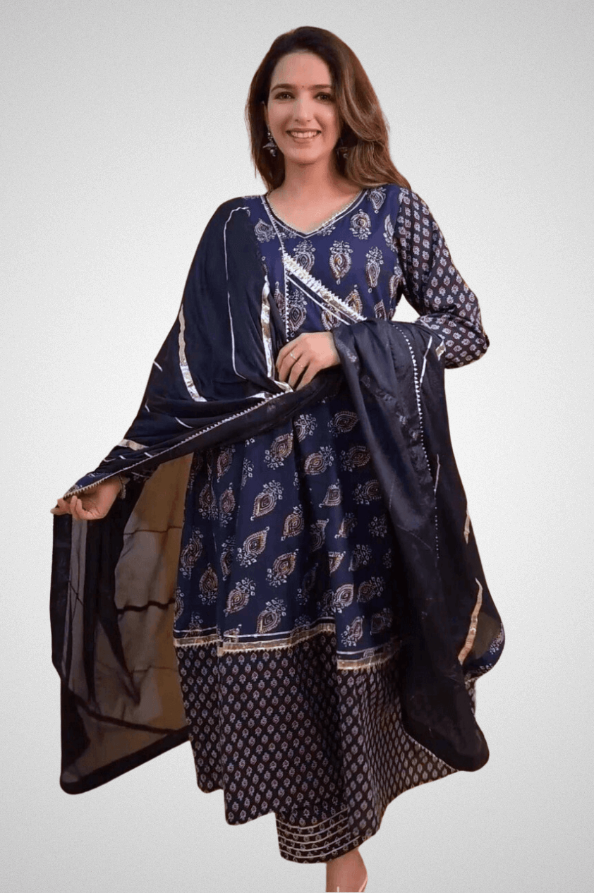 Buy Online Angrakha A-line Suit Set Embellished with Bijia and Gota from Mriganka