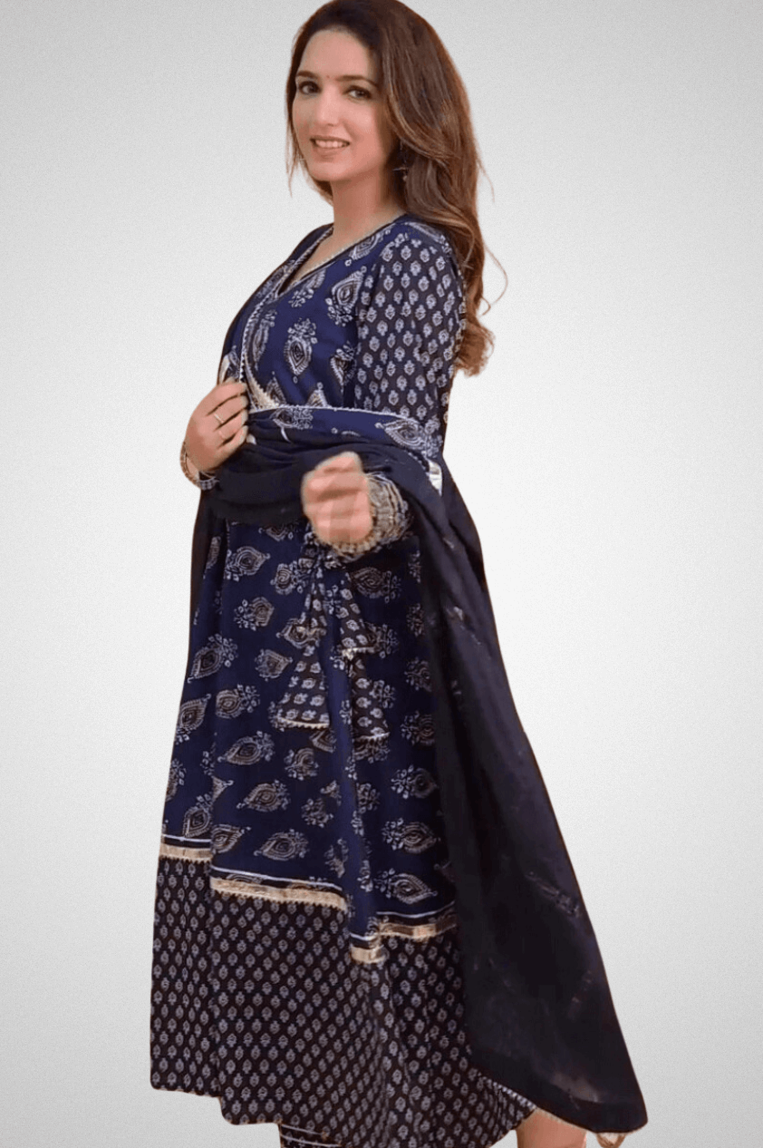 Buy Online Angrakha A-line Suit Set Embellished with Bijia and Gota from Mriganka