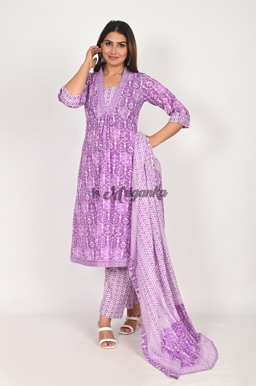 Buy Lavender Straight Suit Set - Pure Cotton Suit Set by Mriganka