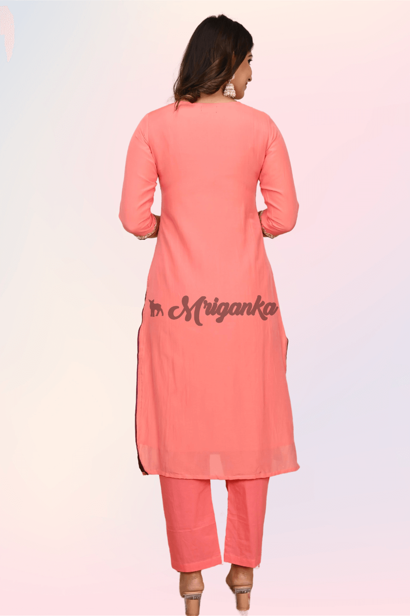 Complete Suit Set | Cotton Silk Fabric|Lace & Piping Embellished- Buy From Mriganka