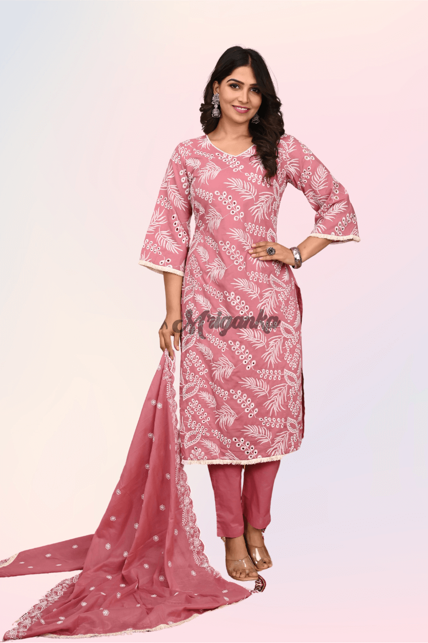 Complete Kurta Set | Intricate Embroidery | Scalloped Dupatta | Inner Lining - Buy From Mriganka