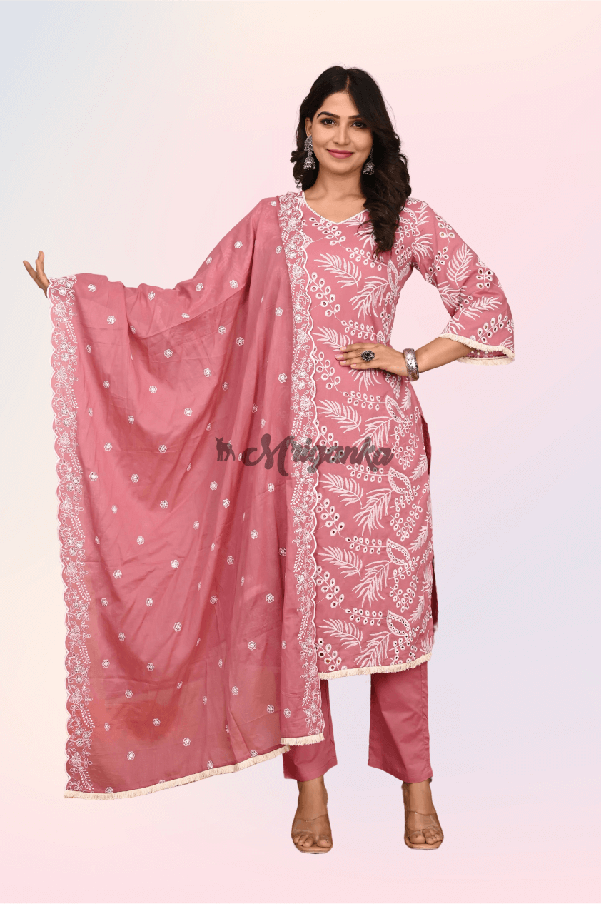 Complete Kurta Set | Intricate Embroidery | Scalloped Dupatta | Inner Lining - Buy From Mriganka