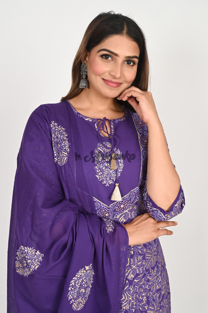 Shop Pure Cotton Purple Straight Suit Set with Tussle | Mriganka