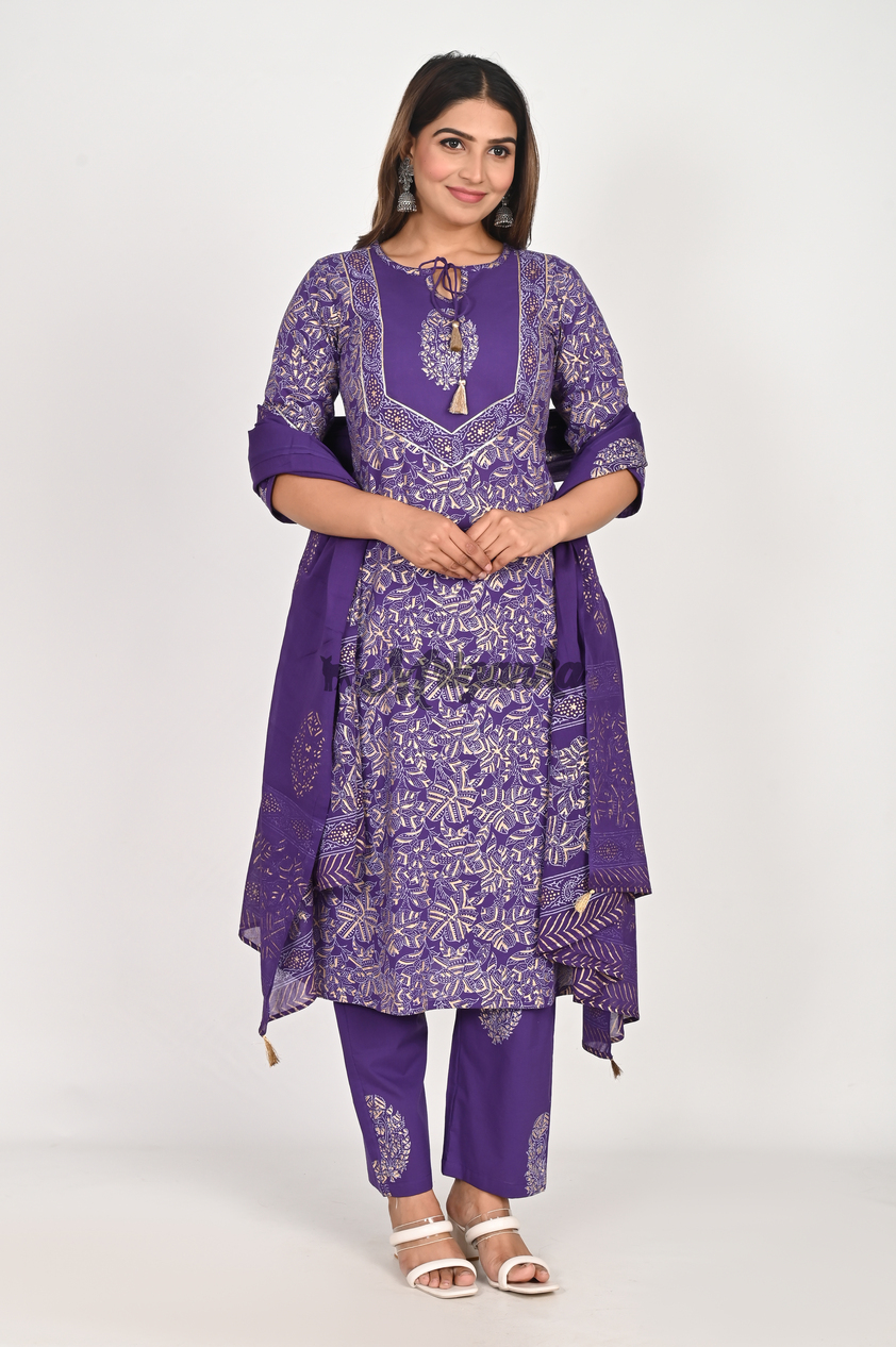 Shop Pure Cotton Purple Straight Suit Set with Tussle | Mriganka