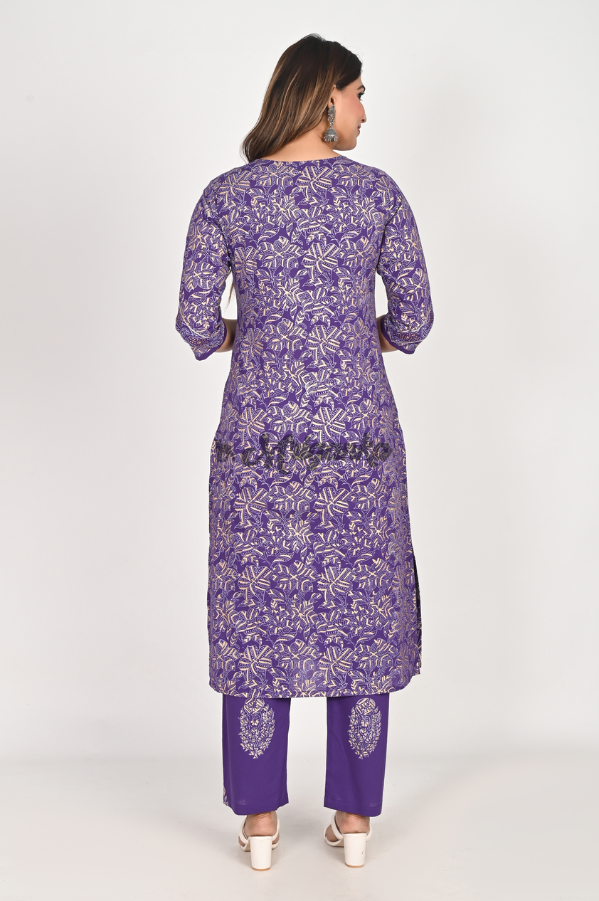 Shop Pure Cotton Purple Straight Suit Set with Tussle | Mriganka