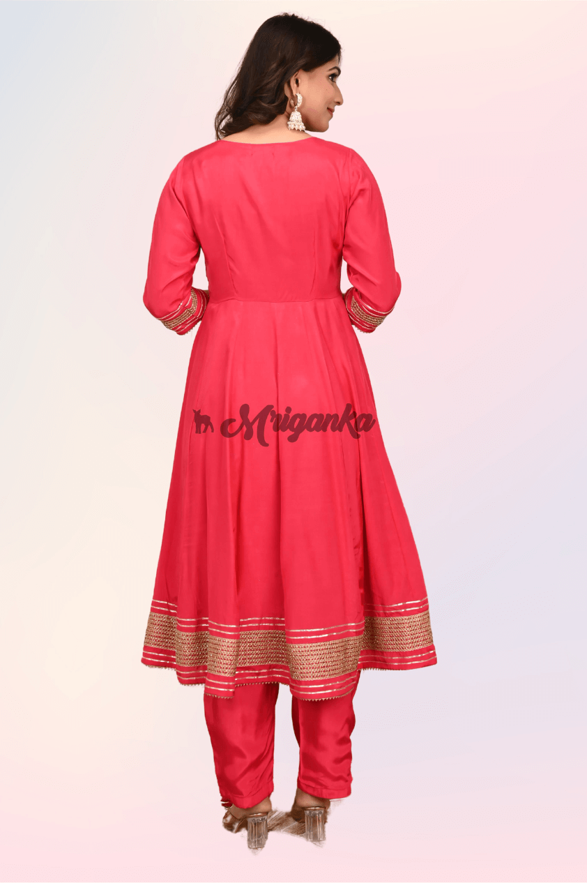 Anarkali Suit Set | Silk Fabric | Gota Embellished - Buy at Mriganka