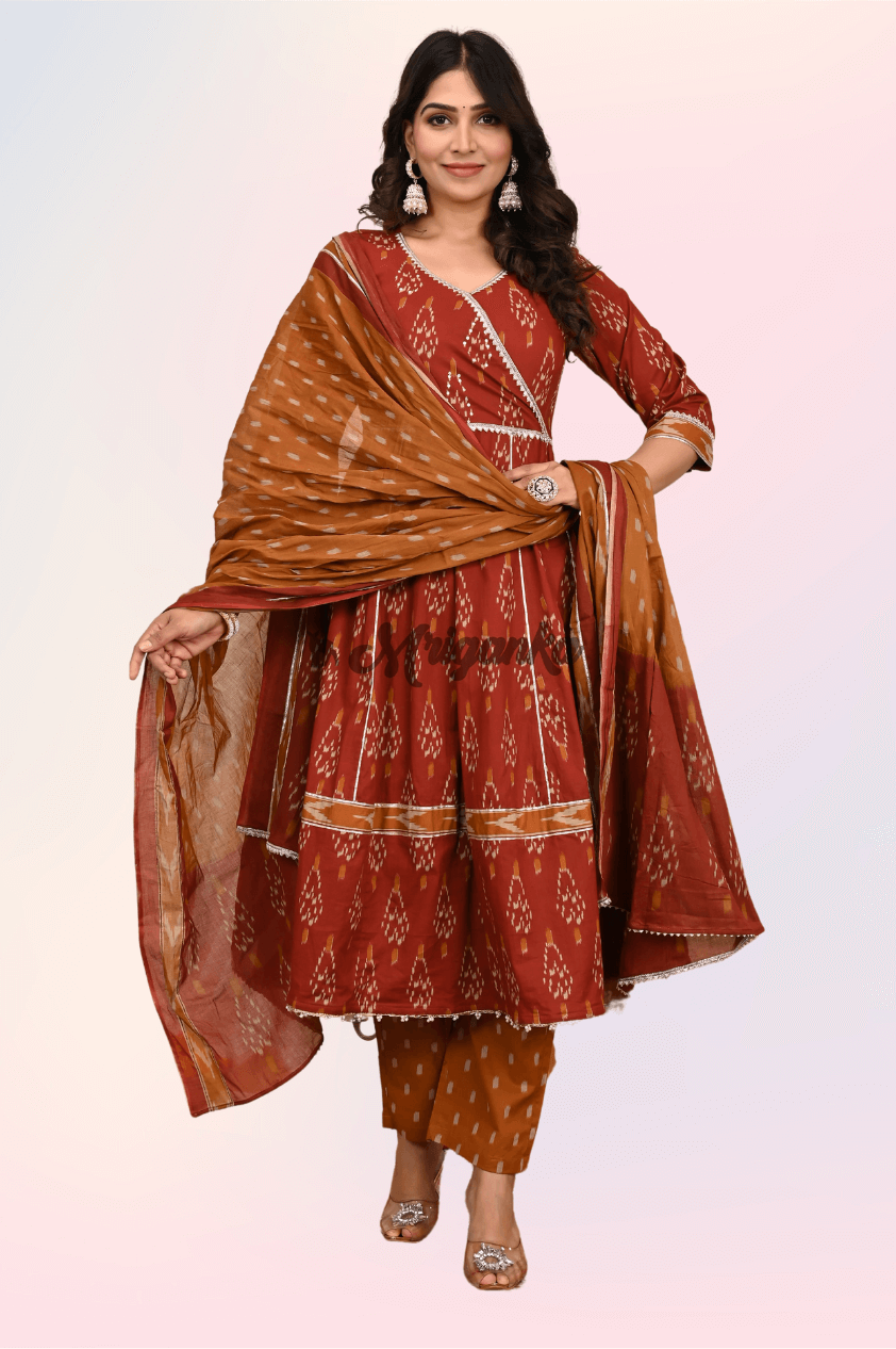 Anarkali Suit Set | Pure Cotton Fabric | Angrakha Style  - Buy at Mriganka