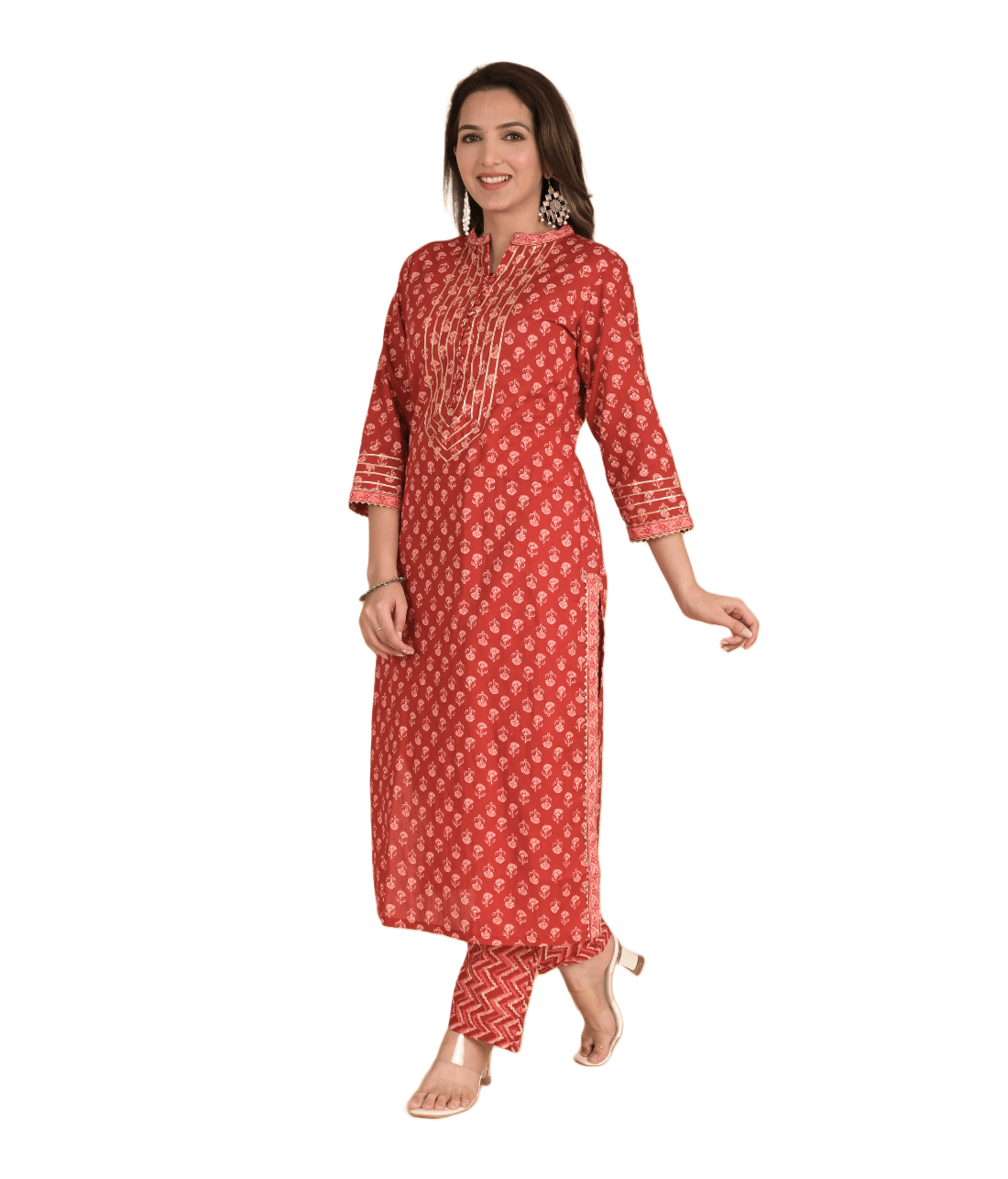 Red Block Print Suit Set