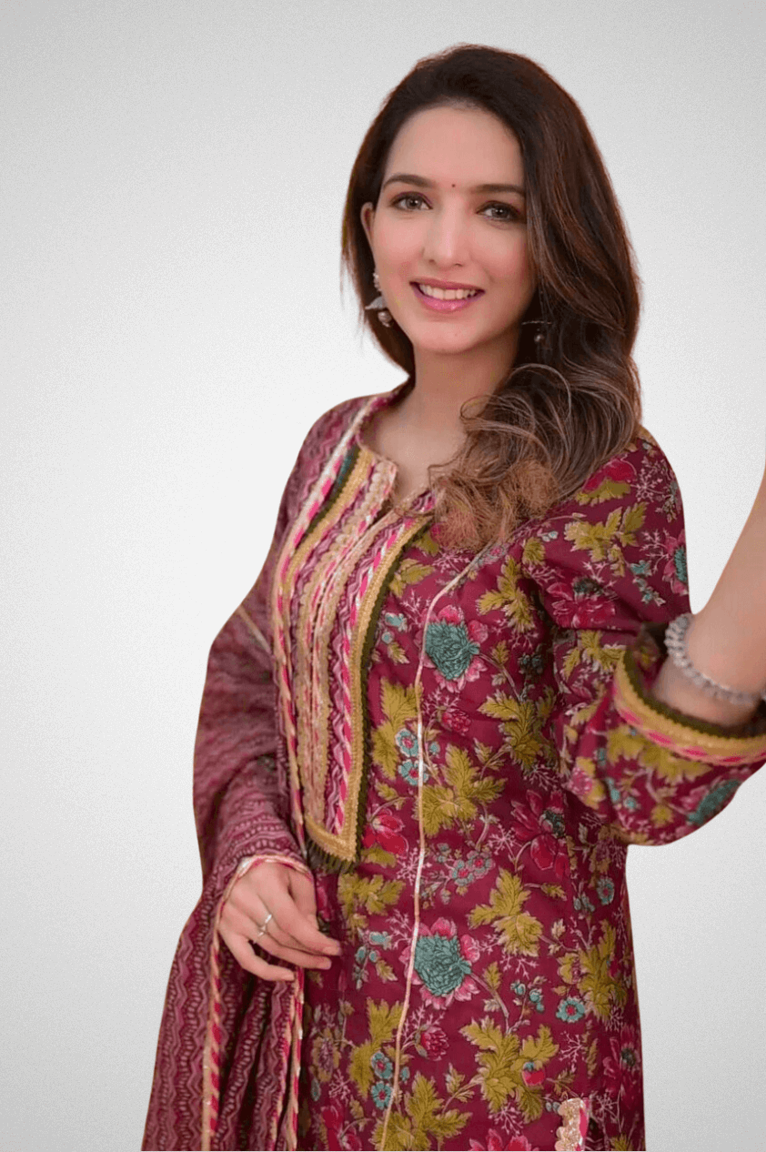 Shop Block Print Kurta With Dhoti Set from Mriganka