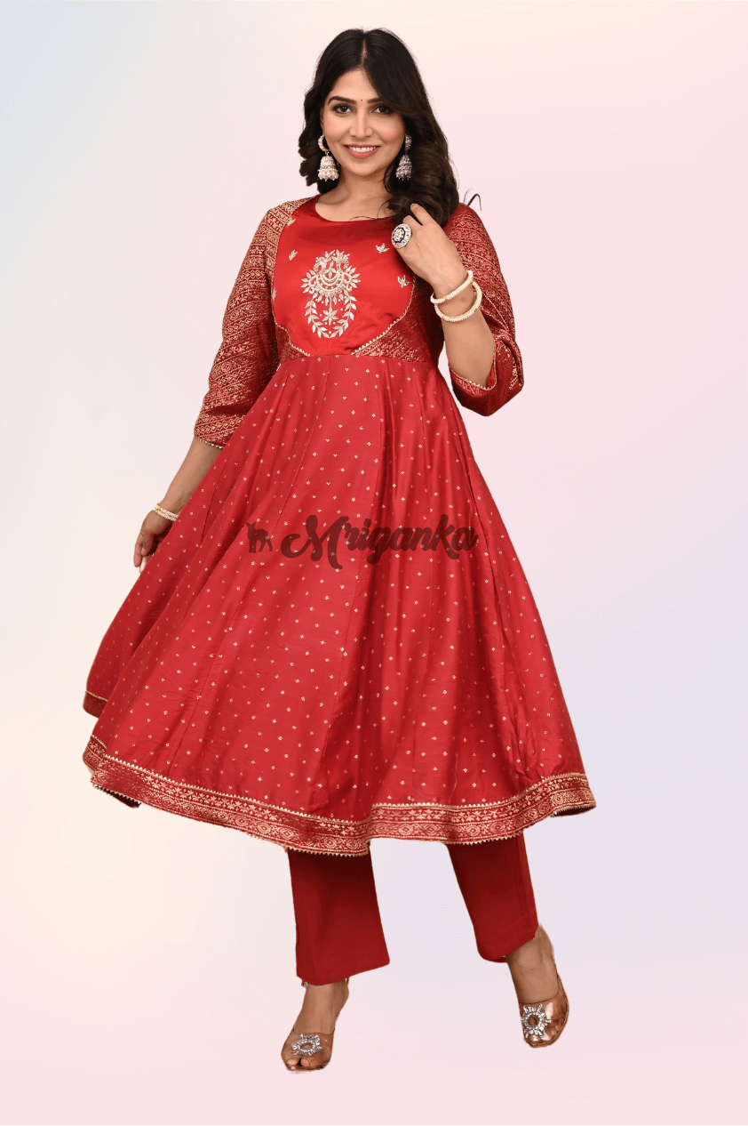 Anarkali Suit Set | Chanderi Silk Fabric | Intricate Handwork  - Buy at Mriganka