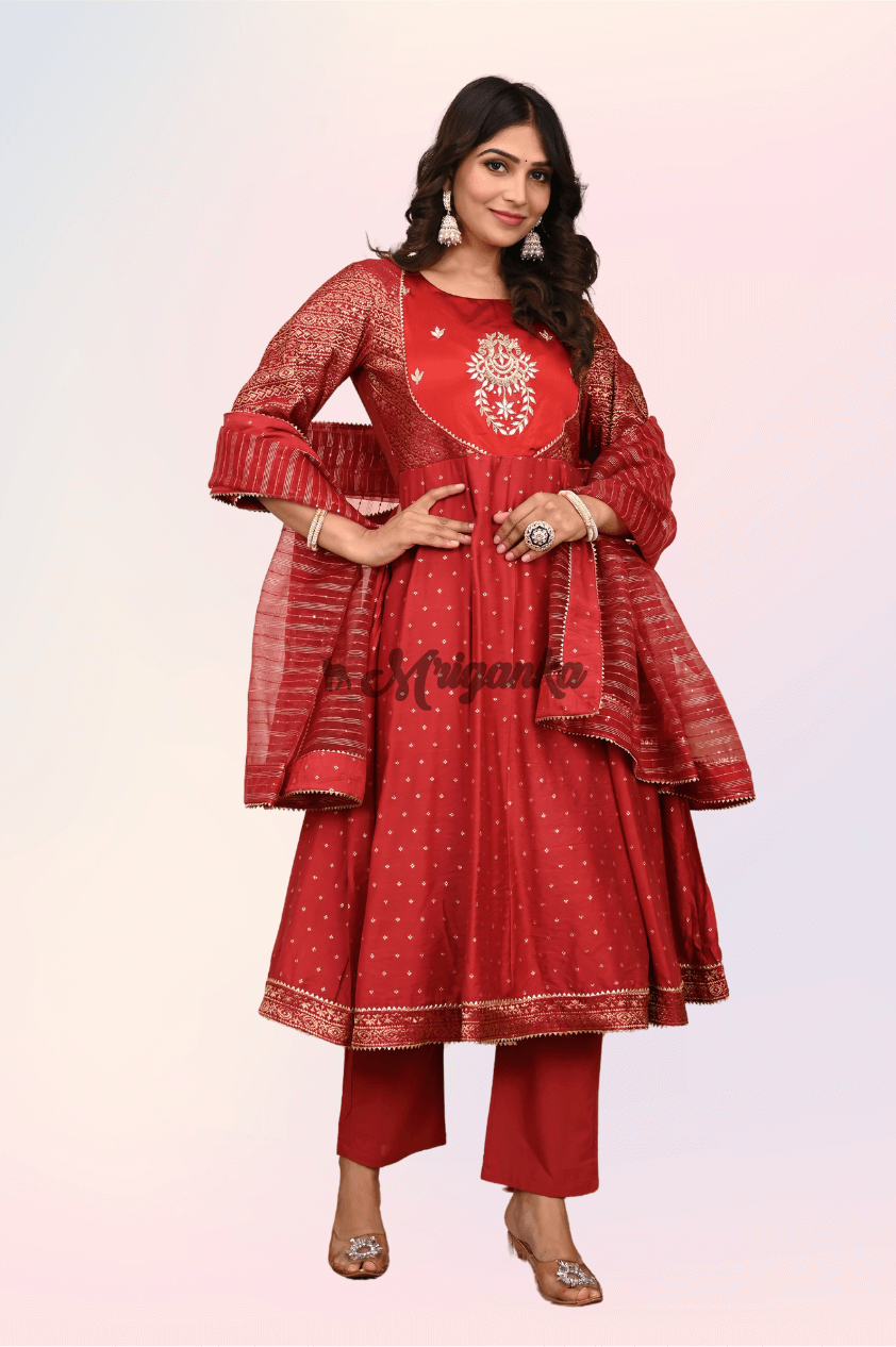 Anarkali Suit Set | Chanderi Silk Fabric | Intricate Handwork  - Buy at Mriganka