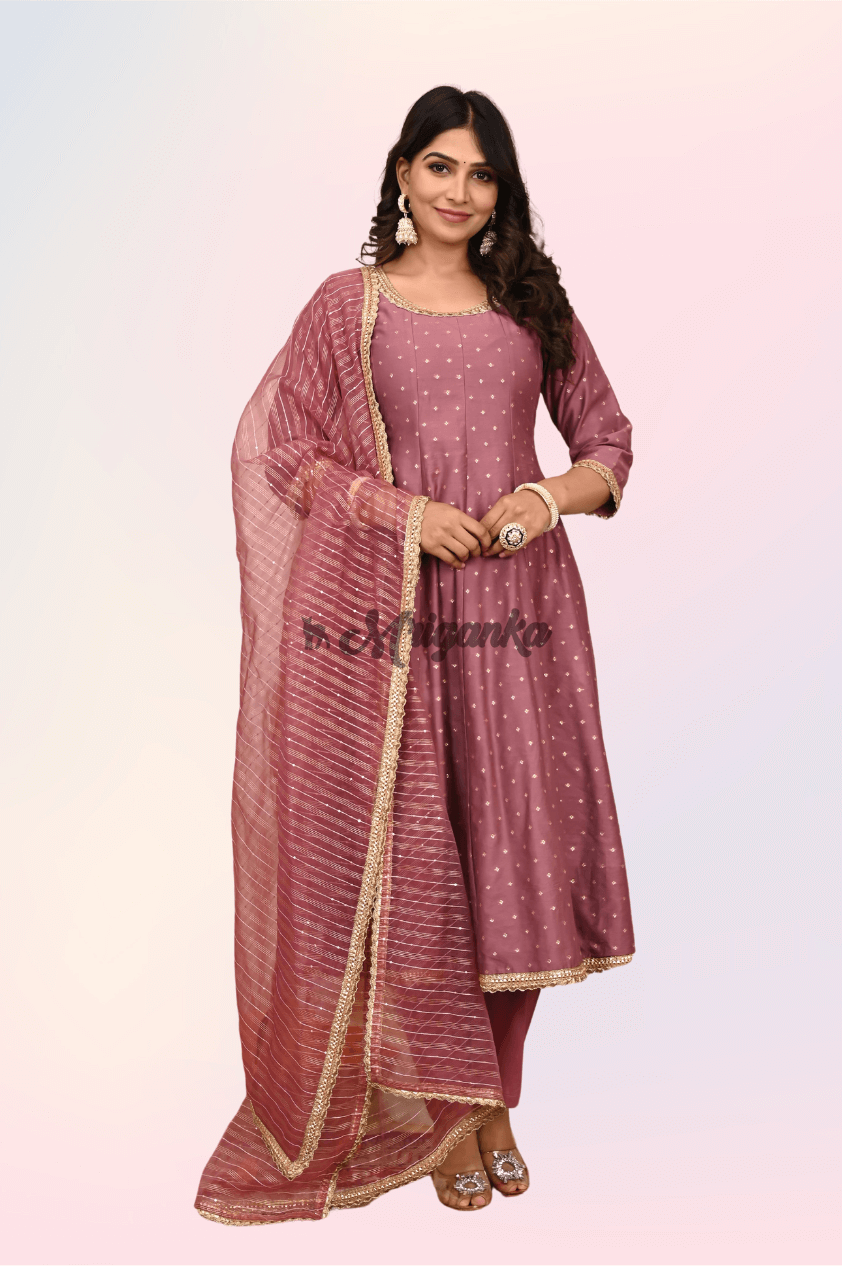 Anarkali Suit Set | Chanderi Silk | Rose Gold Color - Buy at Mriganka