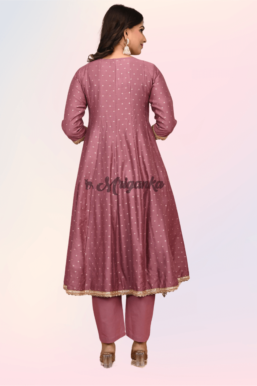 Anarkali Suit Set | Chanderi Silk | Rose Gold Color - Buy at Mriganka