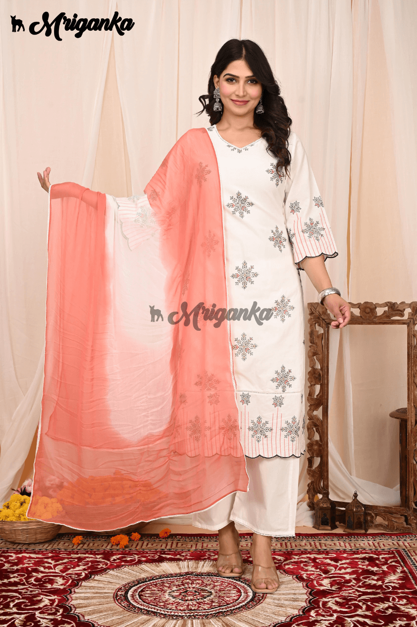 Complete Straight Kurta Set - Cotton Fabric | Inner Lining | Chiffon Dupatta