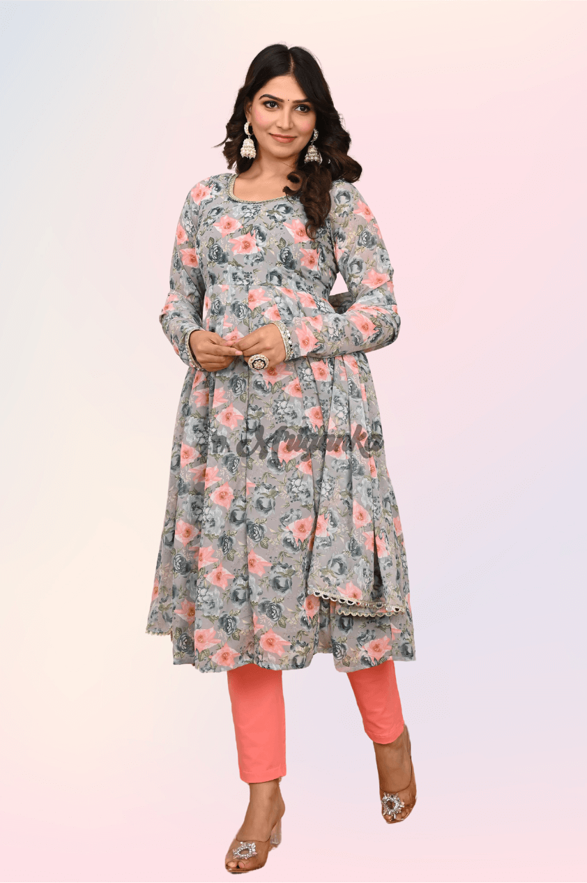 Anarkali Dupatta Set | Georgette Fabric | Lace Embellished - Buy at Mriganka