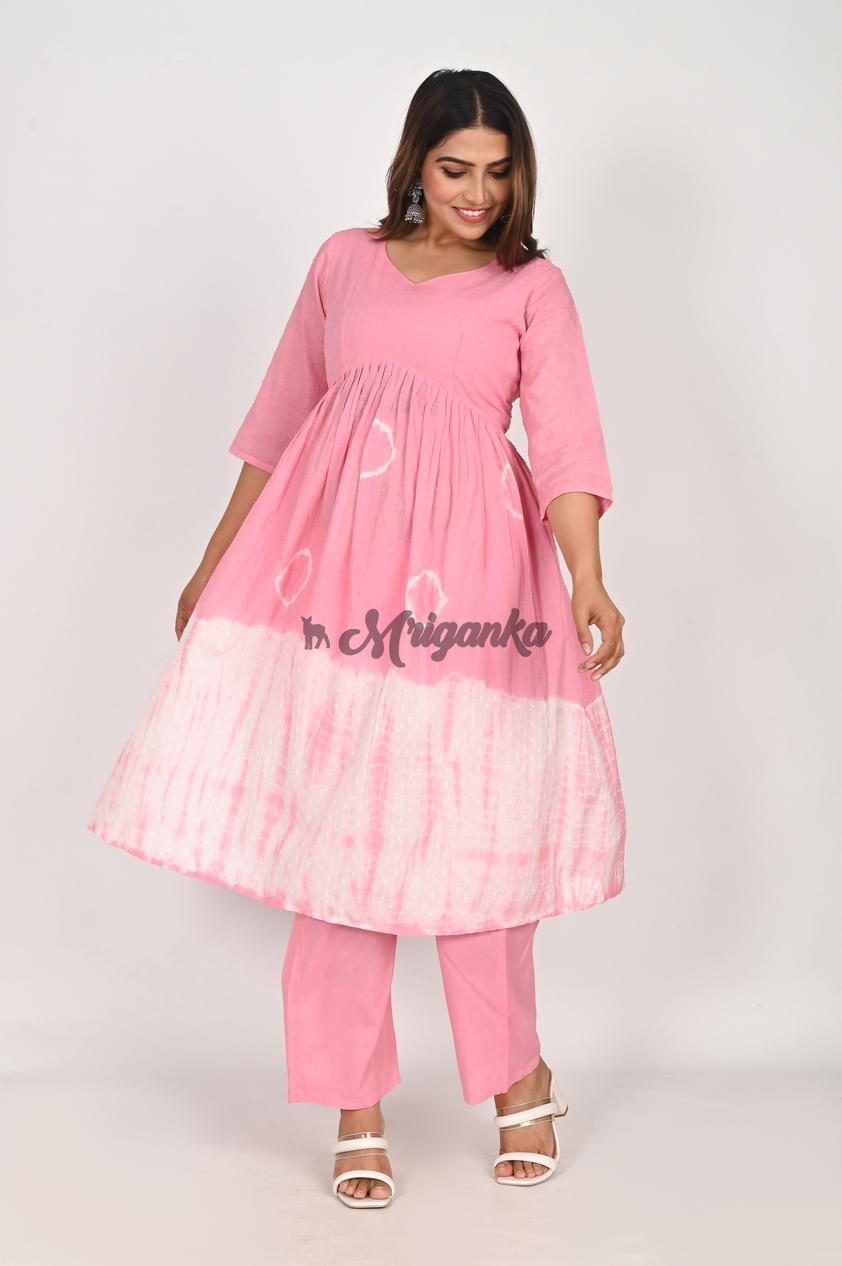 Stylish Pink A-Line Suit Set - Beautiful Tie-Dye Design