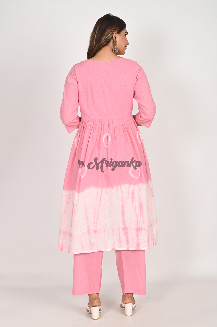 Stylish Pink A-Line Suit Set - Beautiful Tie-Dye Design