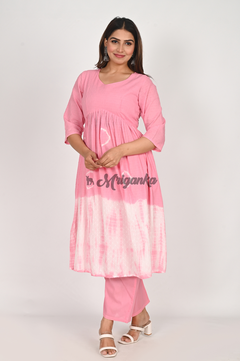 Stylish Pink A-Line Suit Set - Beautiful Tie-Dye Design